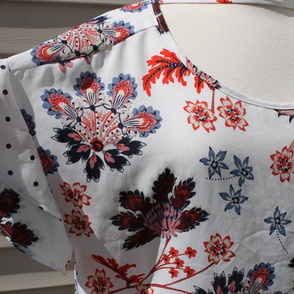 Como Vintage Floral Polka Dot Print Short Sleeve Blouse Size Large - Picture 9 of 11